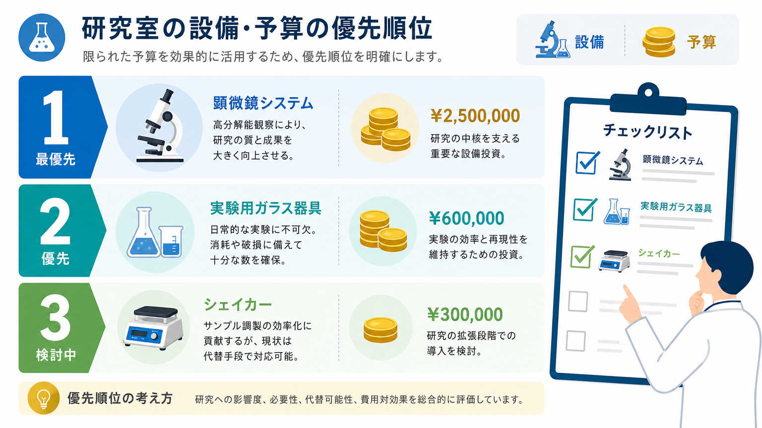 研究室予算での環境整備の結論|優先順位を決めれば低予算でも実現できる
